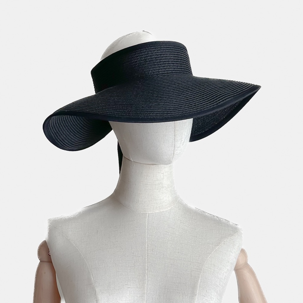 Black Sun Visor Wide Brim Beach Paper Hat Foldable and Packable
